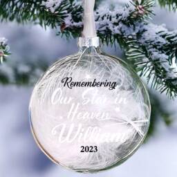 Memorial Bauble Personalised Remembering Our Star in Heaven Glass Bauble, Mum, Dad, Grandad, Nan 8cm Christmas 10 Colours - thumbnail 2