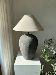 xl Size Black Aged Ceramic Table Lamp Earthenware Unglazed Textured Lamp Shade For Entryway Bedside & Living Room - thumbnail 1