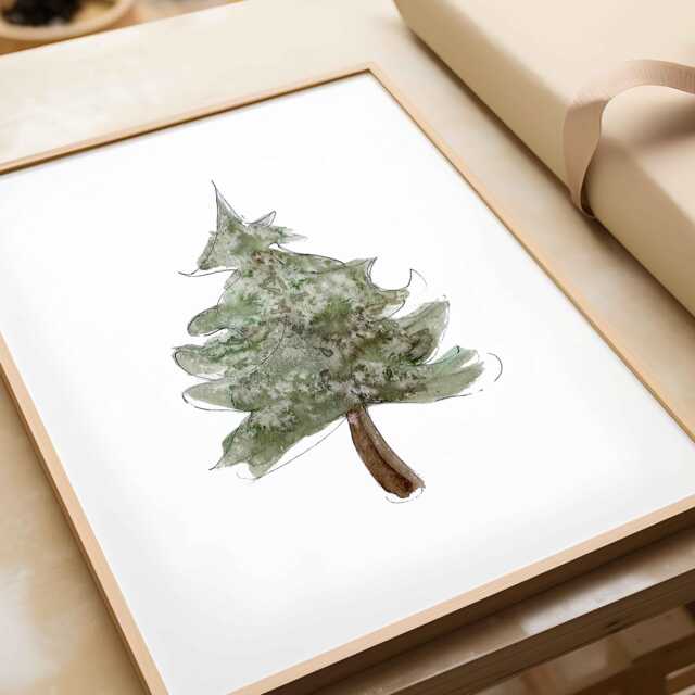 Spruce Print/Coniferous Watercolor Reproduction Minimalist Style Customizable - image 1