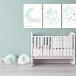 Mint Moon & Stars Nursery Print - Dreamy Gender Neutral Wall Art - thumbnail 2
