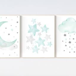 Mint Moon & Stars Nursery Print - Dreamy Gender Neutral Wall Art - thumbnail 3