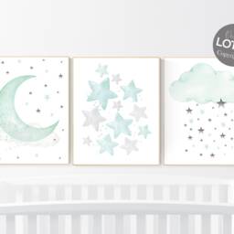 Mint Moon & Stars Nursery Print - Dreamy Gender Neutral Wall Art - thumbnail 4