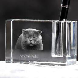 Scottish Fold, Crystal Pen Holder With Cat, Souvenir, Decoration, Limited Edition, Collection - thumbnail 2