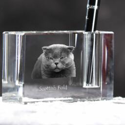 Scottish Fold, Crystal Pen Holder With Cat, Souvenir, Decoration, Limited Edition, Collection - thumbnail 3