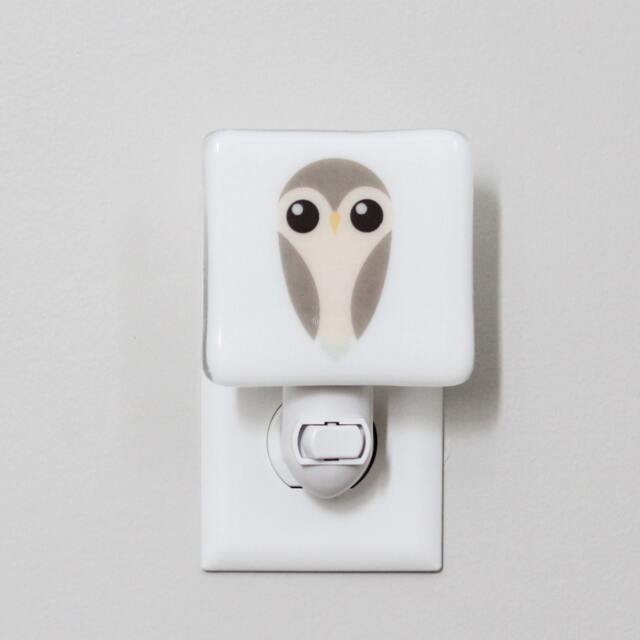 Owl Fused Glass Nightlight - Nursery Baby Shower Gift Kids Gender Neutral Modern Bird Animal - image 1