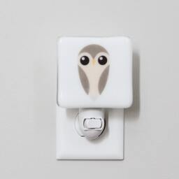 Owl Fused Glass Nightlight - Nursery Baby Shower Gift Kids Gender Neutral Modern Bird Animal - thumbnail 1
