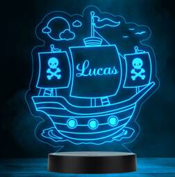 Pirate Ship Boat Personalised Gift Colour Changing Led Lamp Night Light - thumbnail 1