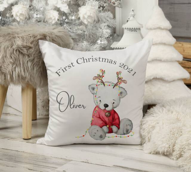 Personalised First Christmas Cushion/Teddy Cushion, Christmas, Baby Cushion/Baby Chritmas Gift, Keepsake