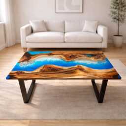 Personalized Blue Ocean Epoxy Resin Table Handmade Live Edge Dining Table - thumbnail 2