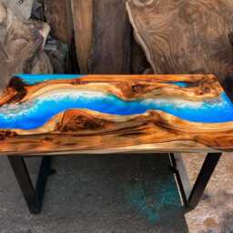 Personalized Blue Ocean Epoxy Resin Table Handmade Live Edge Dining Table - thumbnail 3