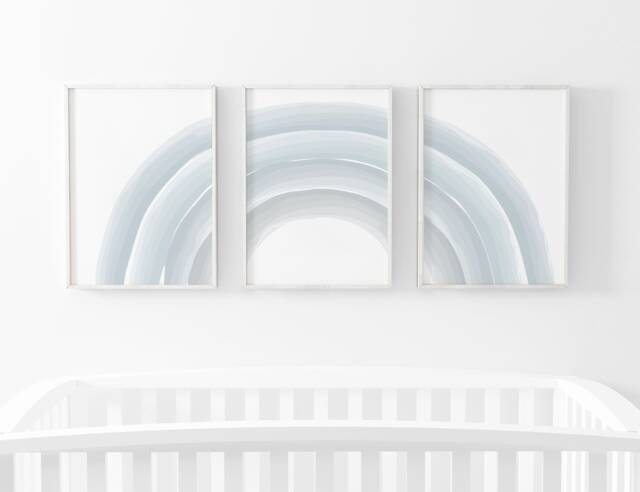 Neutral Blue Grey Rainbow Prints, Baby Boy, Nursery Boys Bedroom, New Gift, Nursery, Wall Art, Playroom Kids - image 1