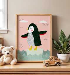 Penguin Nursery Wall Art, Cute Animal Illustration, Kids Room Print, Arctic Baby Poster, Playful Artwork For Decor - thumbnail 1