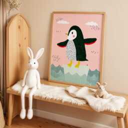 Penguin Nursery Wall Art, Cute Animal Illustration, Kids Room Print, Arctic Baby Poster, Playful Artwork For Decor - thumbnail 3