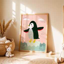Penguin Nursery Wall Art, Cute Animal Illustration, Kids Room Print, Arctic Baby Poster, Playful Artwork For Decor - thumbnail 2
