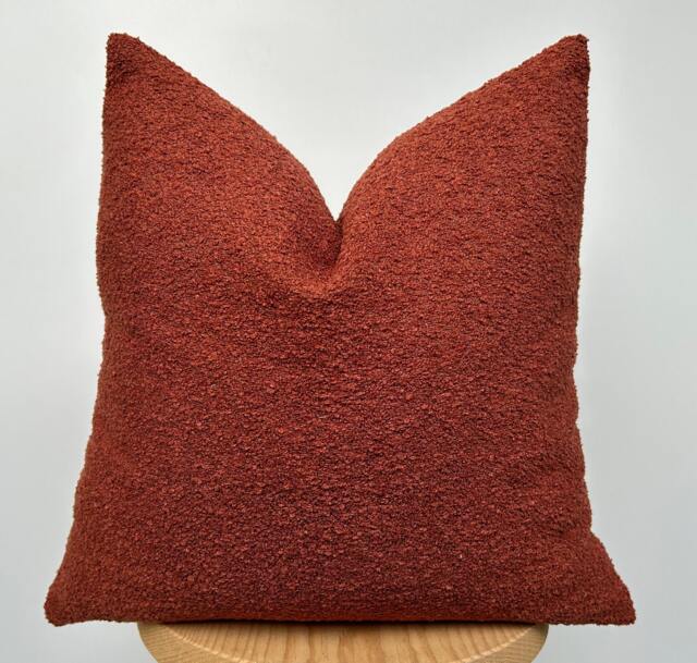 Terracotta Boucle Pillow Cover, Boho Home Decor, Cotton Wool Cushion - image 1
