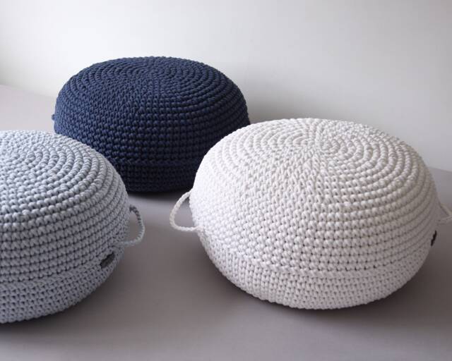 Crochet Pouf Ottoman Eco-Friendly Cotton Footstool, Scandinavian Decor - image 1