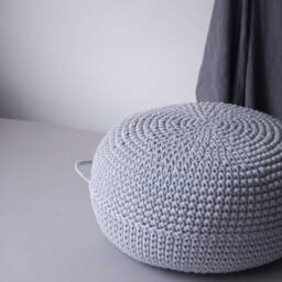 Crochet Pouf Ottoman Eco-Friendly Cotton Footstool, Scandinavian Decor - thumbnail 3