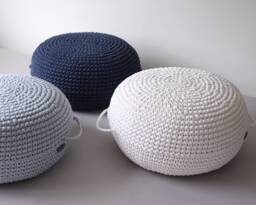 Crochet Pouf Ottoman Eco-Friendly Cotton Footstool, Scandinavian Decor