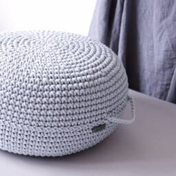Crochet Pouf Ottoman Eco-Friendly Cotton Footstool, Scandinavian Decor - thumbnail 2