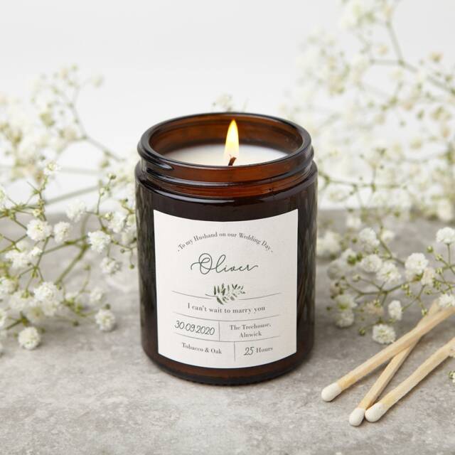 Personalised Wedding Day Candle Gift For Groom Soy Wax Apothecary Jar - image 1