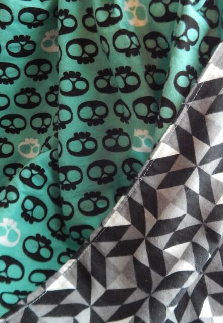 Teal Skulls & Geometric Shapes Flannel Baby Blanket Gender Neutral - image 1