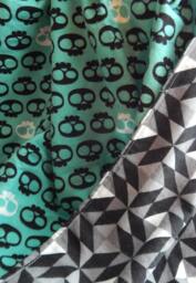 Teal Skulls & Geometric Shapes Flannel Baby Blanket Gender Neutral - thumbnail 1