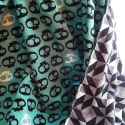 Teal Skulls & Geometric Shapes Flannel Baby Blanket Gender Neutral - thumbnail 2