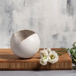 Small White Modern Planter With A Drainage Hole & Saucer - Pottery Pot For Succulent Cactus Unique Gift - thumbnail 2