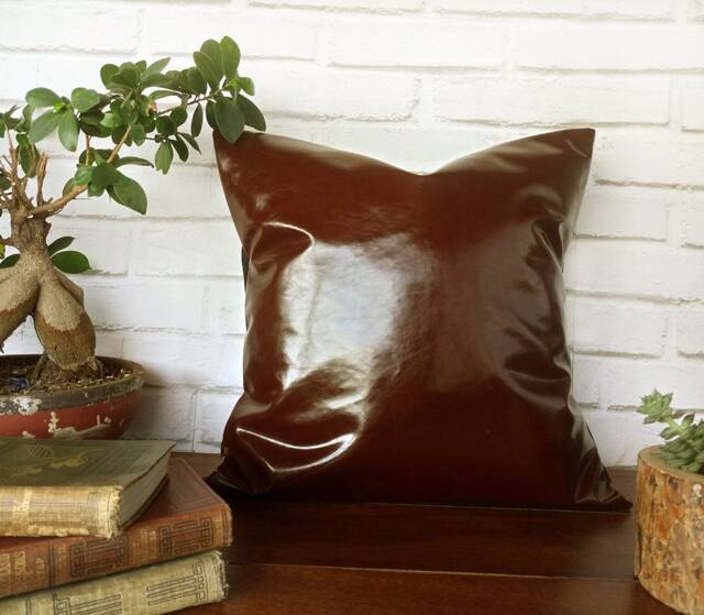 Dark Brown Faux Leather Pillow Cover Scandinavian Modern Decor - 16x16 Inch - image 1