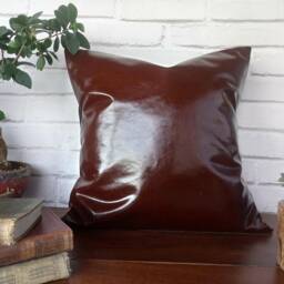 Dark Brown Faux Leather Pillow Cover Scandinavian Modern Decor - 16x16 Inch - thumbnail 2
