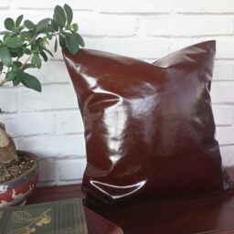 Dark Brown Faux Leather Pillow Cover Scandinavian Modern Decor - 16x16 Inch - thumbnail 3