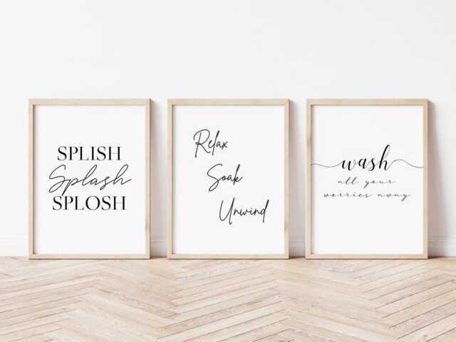 Bathroom Prints, Splish Splash, Set Of 3, Relax Soak Unwind, Wash Your Worries Wway, Wall Art, Home Decor, Bath Print, Poster, A4 - image 1