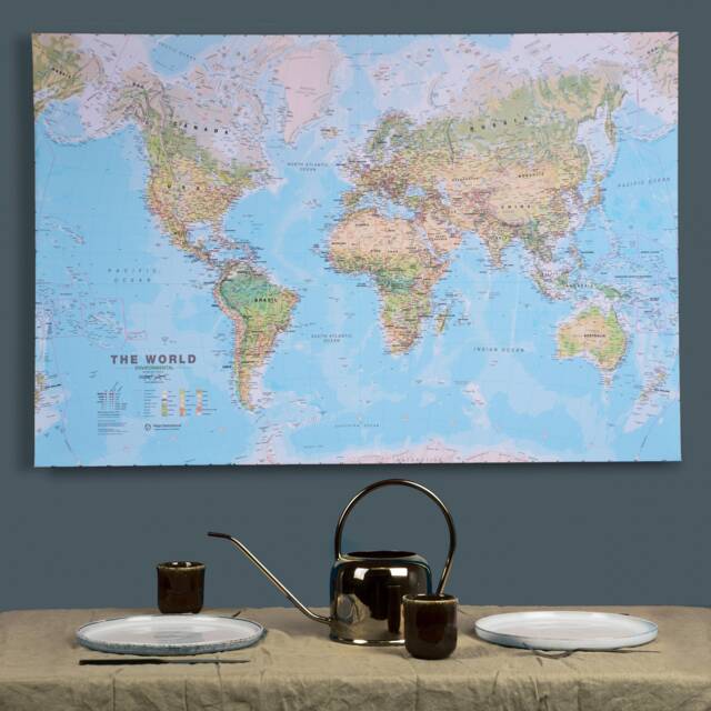 Canvas Environmental Terrain Map Of The World Print - Home Decor, Child's Room, Learning, World Map, Wall Push Pin Map - image 1