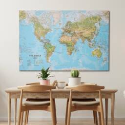 Canvas Environmental Terrain Map Of The World Print - Home Decor, Child's Room, Learning, World Map, Wall Push Pin Map - thumbnail 3