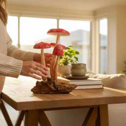 Wooden Mushroom 9.5 Inch/24 cm, Personalized Statue, Carving, Home Decor, Room Living Room, Office Gift Idea - thumbnail 2