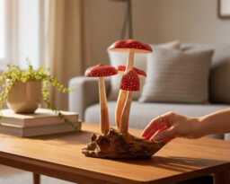 Wooden Mushroom 9.5 Inch/24 cm, Personalized Statue, Carving, Home Decor, Room Living Room, Office Gift Idea - thumbnail 1