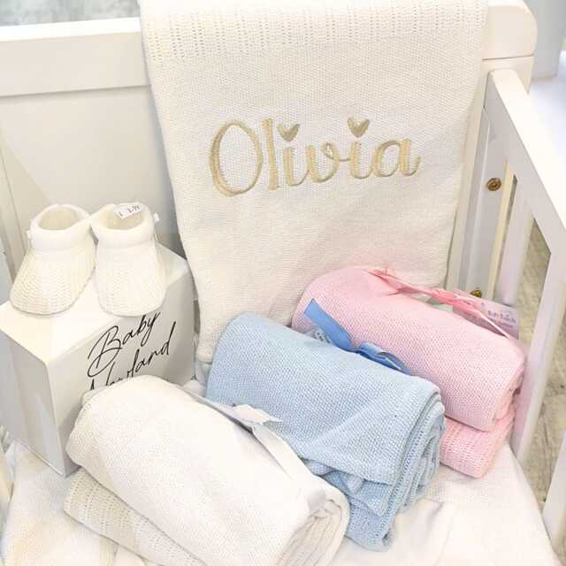 Personalised Baby Blanket Embroidered Cotton Cellular Blanket, Newborn Gift - image 1
