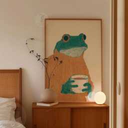 Teal Frog With Coffee Poster Print - Mustard Sweater Illustration Art Cozy Wall Decor - thumbnail 2