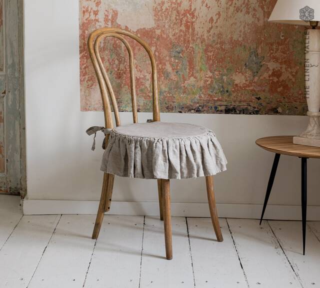 Linen Chair Slip Cover-Natural Linen Seat Cushion - Cover With Soft Padding Inside- Round Protection - image 1