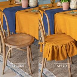 Linen Chair Slip Cover-Natural Linen Seat Cushion - Cover With Soft Padding Inside- Round Protection - thumbnail 3