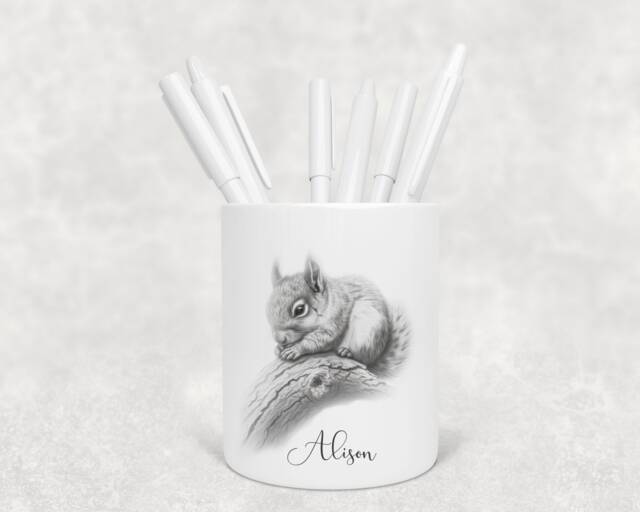 Personalised Pencil Drawing Sketched Squirrel Pot, Ideal Gift, Birthday - image 1