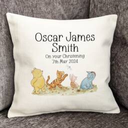 Winnie The Pooh Christening Cushion, Personalised Nursery Keepsake, Gift, Family Keepsake - thumbnail 2