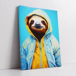 Sloth With Coat Hood Animal Abstract Oil Painting Splatter Style Wall Art, Framed Canvas Poster Print, Home Kitchen Office Room Decor, Gifts - thumbnail 2