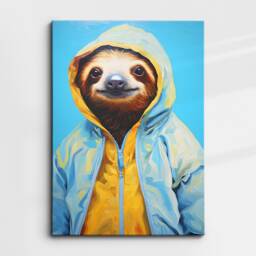 Sloth With Coat Hood Animal Abstract Oil Painting Splatter Style Wall Art, Framed Canvas Poster Print, Home Kitchen Office Room Decor, Gifts - thumbnail 3