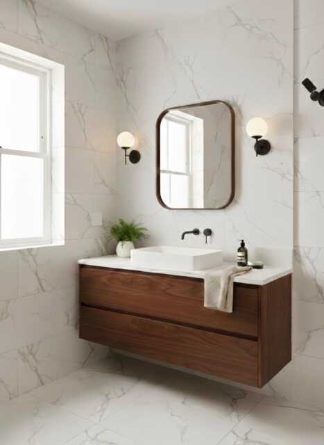 Square Bathroom Wall Mirror, Solid Wood Oak Or Walnut Frame, Modern Vanity Mirror - image 1