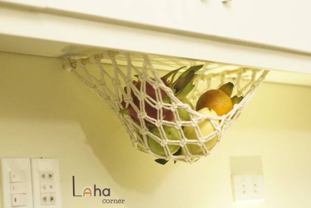 Macrame Fruit Hammock Hanging Veggie Basket, Kitchen Space Saver - image 1
