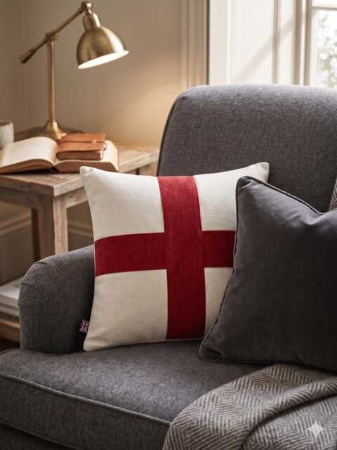 Luxury Velvet England Flag Cushion Cover 43x43cm - Handmade World Cup Scatter Pillow With Feather Inner Made in UK Only - image 1