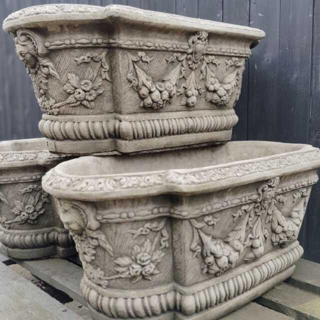 Pair Of Large Veronese Troughs - Reconstituted Stone Planter Urn Garden Ornament - image 1