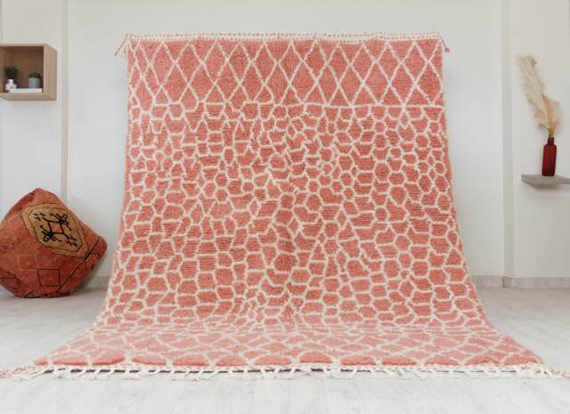 Pink Moroccan Rug - Soft Handmade Custom & White For Living Room Beni Ourain Style Mid Century Modern - image 1