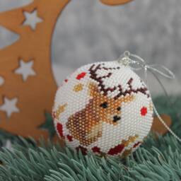 Hand-Knitted Christmas Ornament Beaded Crochet Deer Ball - thumbnail 3